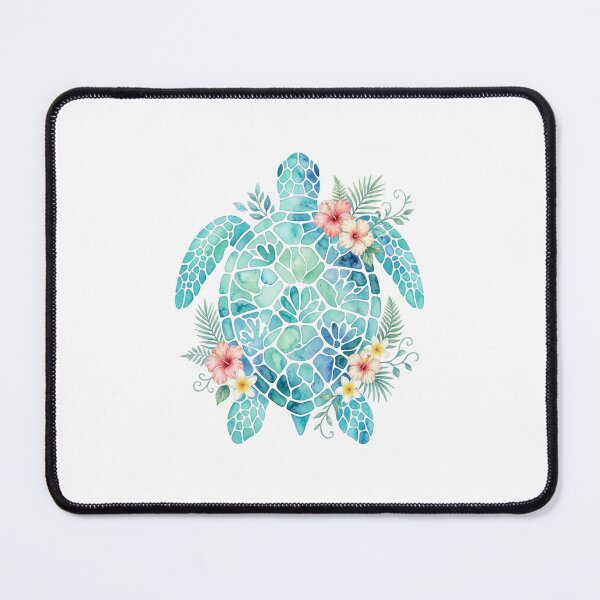 Item preview, Sea Turtle Watercolor Blue Tropical Hibiscus Flowers designed and sold by SOUFIANE1991.