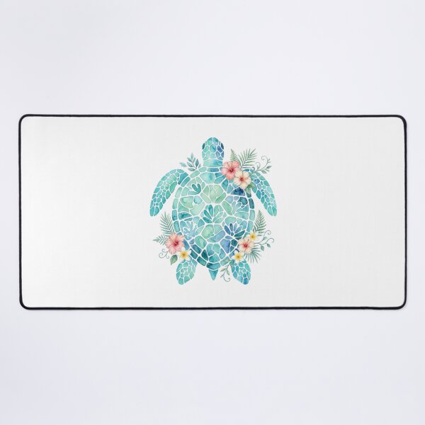 Item preview, Sea Turtle Watercolor Blue Tropical Hibiscus Flowers designed and sold by SOUFIANE1991.