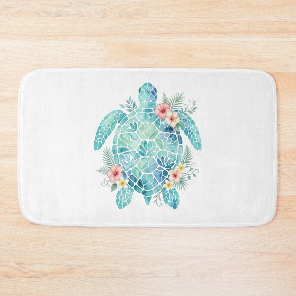 Item preview, Sea Turtle Watercolor Blue Tropical Hibiscus Flowers  designed and sold by SOUFIANE1991.
