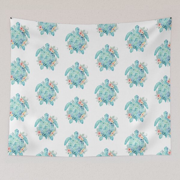 Item preview, Sea Turtle Watercolor Blue Tropical Hibiscus Flowers  designed and sold by SOUFIANE1991.