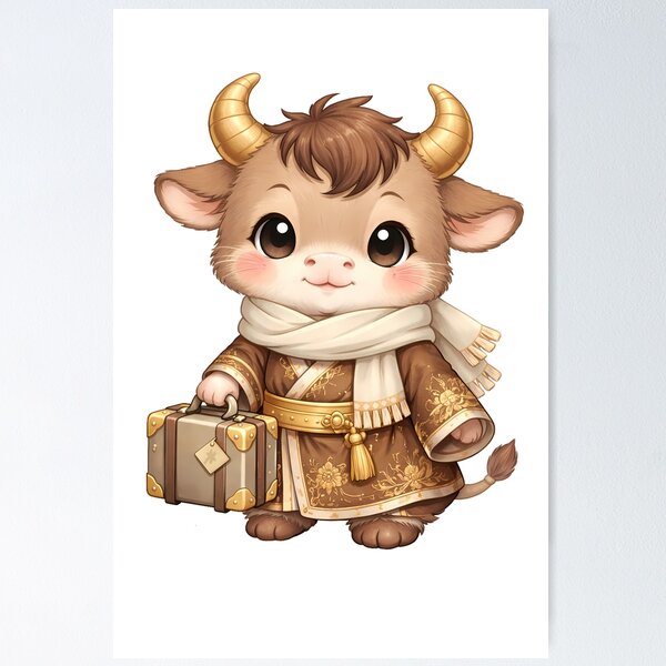 Item preview, Cute Chinese Zodiac Ox Traveler — Chibi Watercolor Lunar New Year Art designed and sold by Symbol Universe.