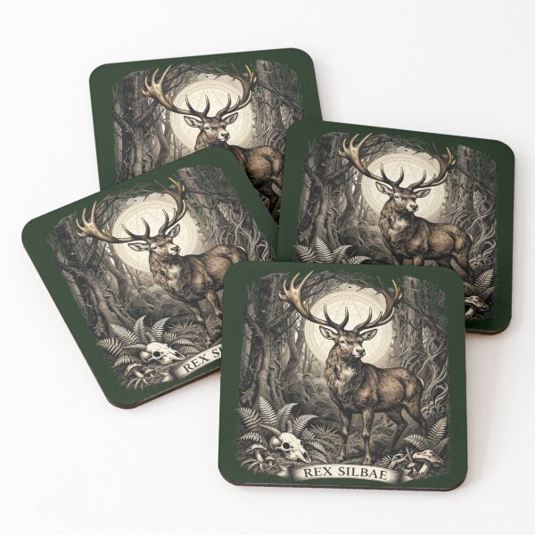 Item preview, Rex Silvae - Gothic Stag Woodcut Dark Forest Art designed and sold by GoGreenlove.