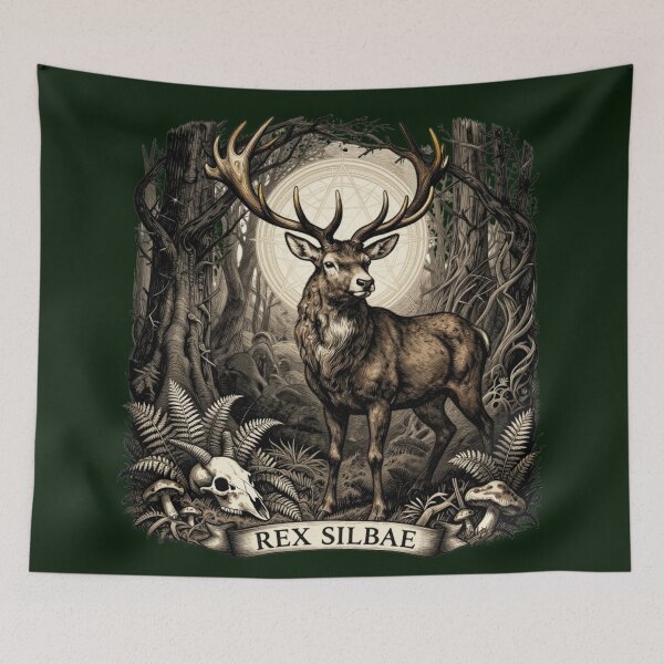 Item preview, Rex Silvae - Gothic Stag Woodcut Dark Forest Art designed and sold by GoGreenlove.