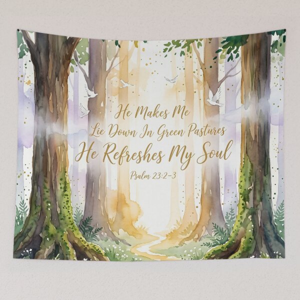Item preview, Green Pastures Psalm 23 Watercolor Art designed and sold by RRRShop.