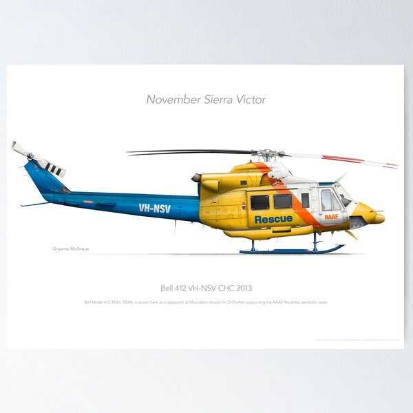 Item preview, BELL 412 VH-NSV CHC MOORABBIN 2013 designed and sold by Grubby Fingers Aircraft Illustration.