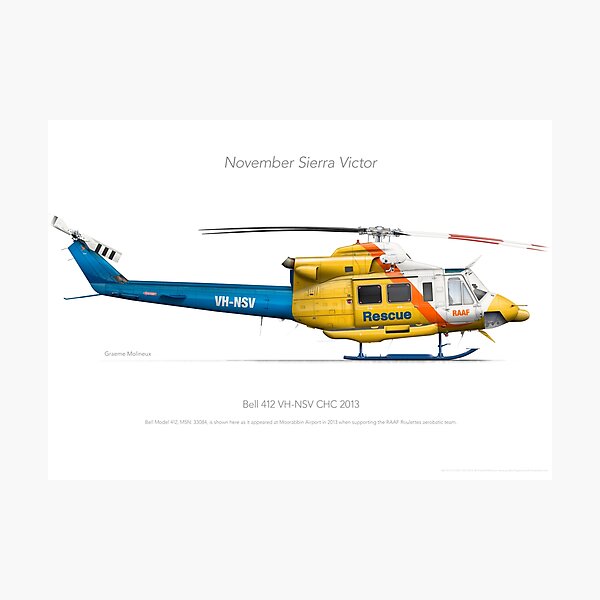 Item preview, BELL 412 VH-NSV CHC MOORABBIN 2013 designed and sold by Grubby Fingers Aircraft Illustration.