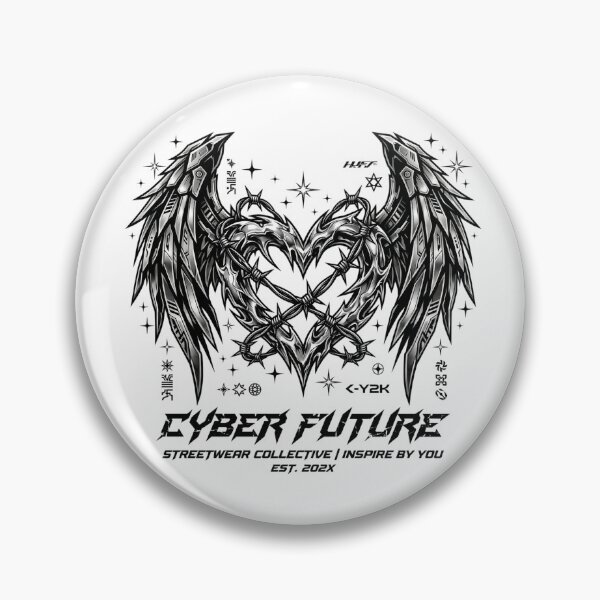 Item preview, Cyber Y2K Chrome Liquid Metal Heart Gothic Wings Streetwear designed and sold by InspireByYou™.