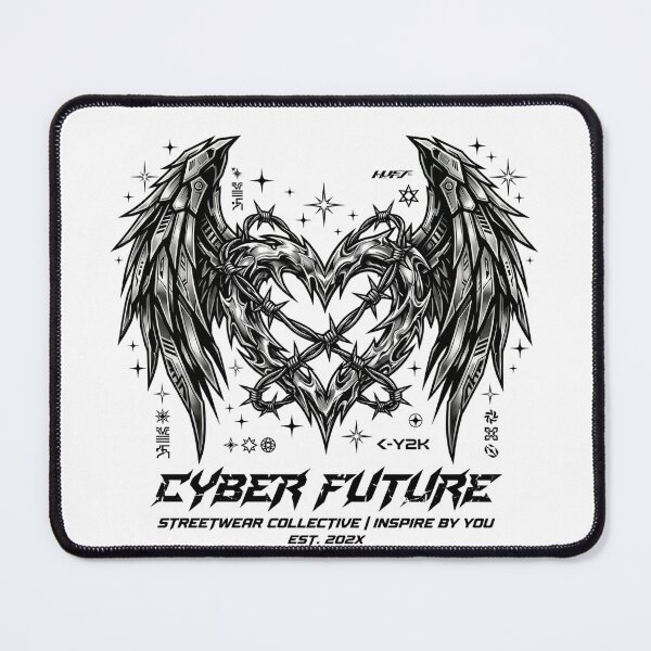 Item preview, Cyber Y2K Chrome Liquid Metal Heart Gothic Wings Streetwear designed and sold by InspireByYou™.