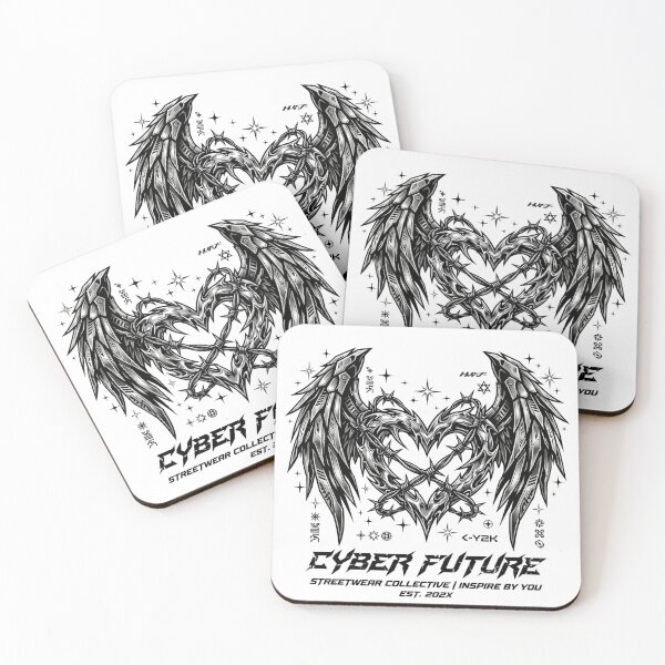 Item preview, Cyber Y2K Chrome Liquid Metal Heart Gothic Wings Streetwear designed and sold by InspireByYou™.