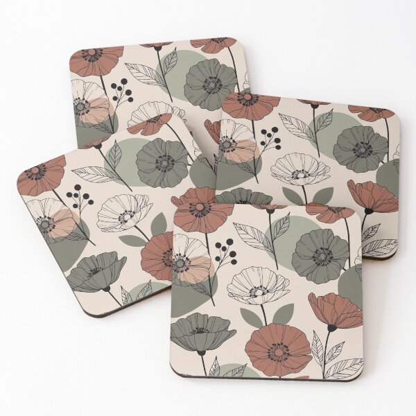 Item preview, Minimal Poppy Flower Pattern | Terracotta & Sage Botanical Design designed and sold by GalleryPeak.