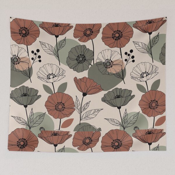 Item preview, Minimal Poppy Flower Pattern | Terracotta & Sage Botanical Design designed and sold by GalleryPeak.
