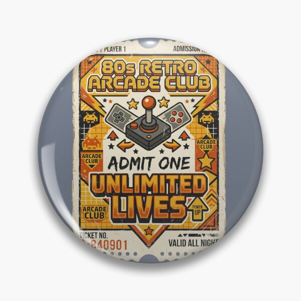 Item preview, Retro Arcade Club Admission Ticket Unlimited Lives Vintage designed and sold by RetroRewind Studio.