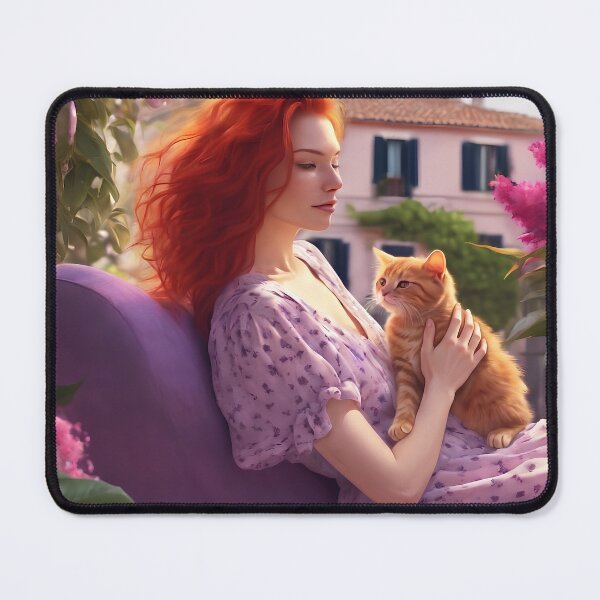 Item preview, Lavender Dreams – Redhead Girl with Ginger Cat designed and sold by UmSkelig834.