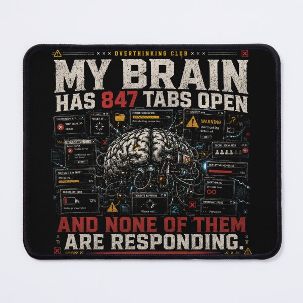 Item preview, MY BRAIN HAS 847 TABS OPEN | OVERTHINKING CLUB T-SHIRT designed and sold by LowBatteryStudio ⭐.