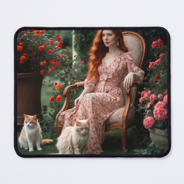 Item preview, Rose Garden Reverie – Redhead Girl and Fluffy Cats designed and sold by UmSkelig834.
