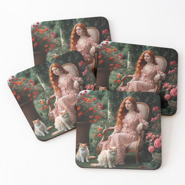 Item preview, Rose Garden Reverie – Redhead Girl and Fluffy Cats designed and sold by UmSkelig834.