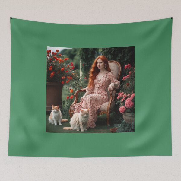 Item preview, Rose Garden Reverie – Redhead Girl and Fluffy Cats designed and sold by UmSkelig834.