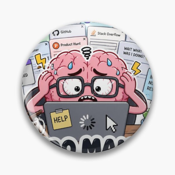 Item preview, "Digital Overload Cartoon: Stressed Brain Surrounded by Too Many Open Tabs designed and sold by redblink store.