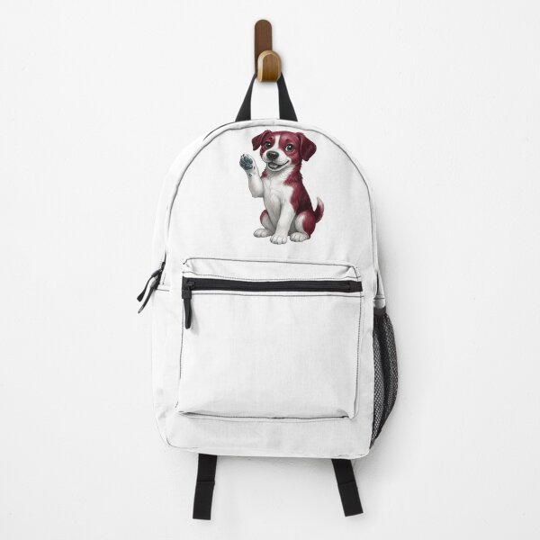 Item preview, Cute Puppy Waving Illustration - Maroon and White Dog Art designed and sold by Golden Threads Studio.