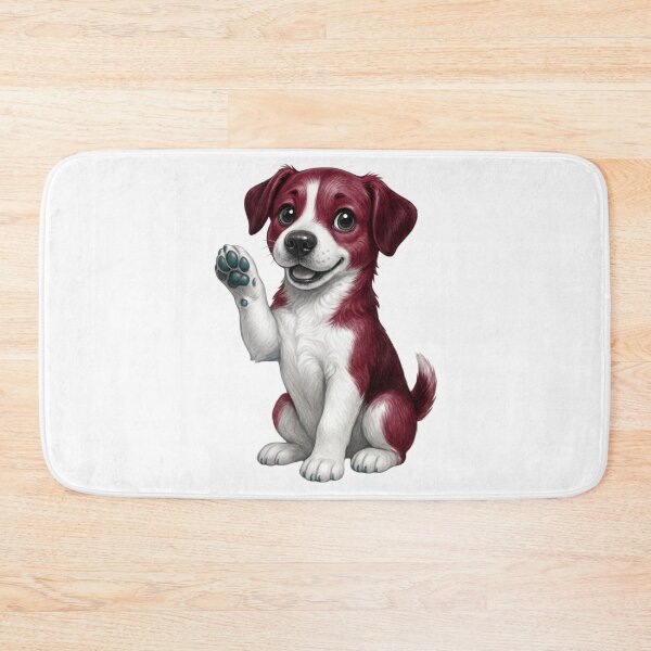 Item preview, Cute Puppy Waving Illustration - Maroon and White Dog Art designed and sold by Golden Threads Studio.