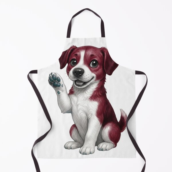 Item preview, Cute Puppy Waving Illustration - Maroon and White Dog Art designed and sold by Golden Threads Studio.