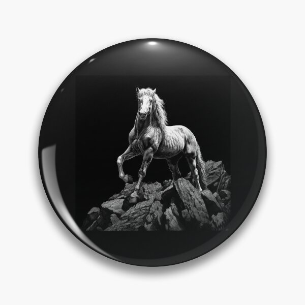 Item preview, Black and White Wild Horse on Rocky Mountain Dramatic Art designed and sold by inkoutninja.