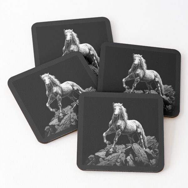 Item preview, Black and White Wild Horse on Rocky Mountain Dramatic Art designed and sold by inkoutninja.