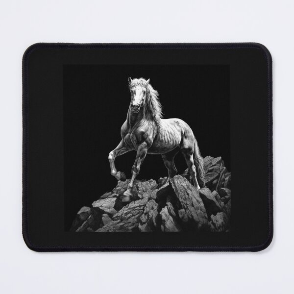 Item preview, Black and White Wild Horse on Rocky Mountain Dramatic Art designed and sold by inkoutninja.