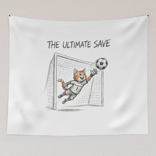 Item preview, The Ultimate Save Cute Cat Goalkeeper Soccer Illustration designed and sold by TaiwanMemory.