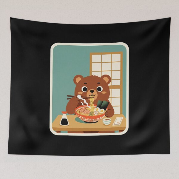 Item preview, Cute Bear Enjoying Japanese Ramen Cozy Kawaii Food designed and sold by JordynLadukeg65.