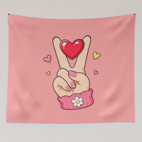 Item preview, Pink Hand Peace Sign Holding Red Heart designed and sold by ArtMassive.