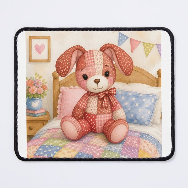 Item preview, Red Patchwork Dog on Cozy Bed designed and sold by Shelley Loewnau-Jones Studio.