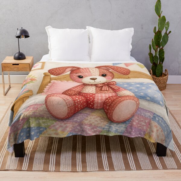 Item preview, Red Patchwork Dog on Cozy Bed designed and sold by Shelley Loewnau-Jones Studio.