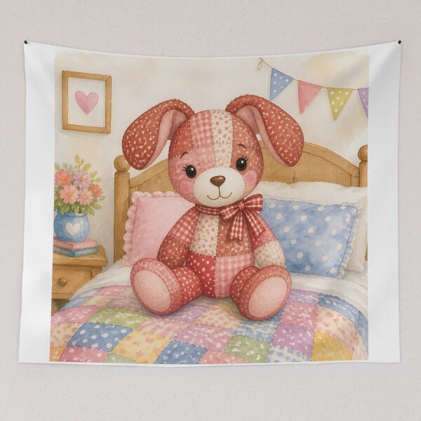 Item preview, Red Patchwork Dog on Cozy Bed designed and sold by Shelley Loewnau-Jones Studio.