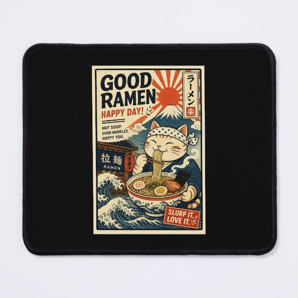 Item preview, Happy Ramen Day Lucky Cat Vintage Japanese Noodle Poster designed and sold by eliramaison.