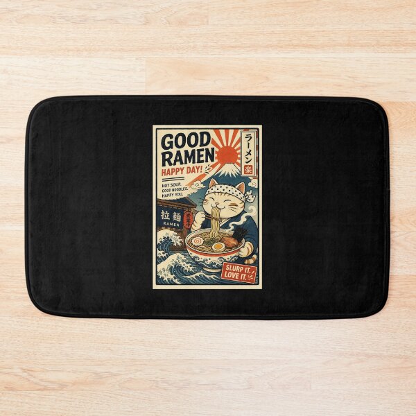 Item preview, Happy Ramen Day Lucky Cat Vintage Japanese Noodle Poster designed and sold by eliramaison.