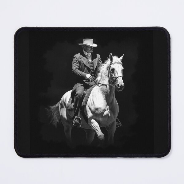 Item preview, Black and White Cowboy Riding White Horse Western Art designed and sold by inkoutninja.