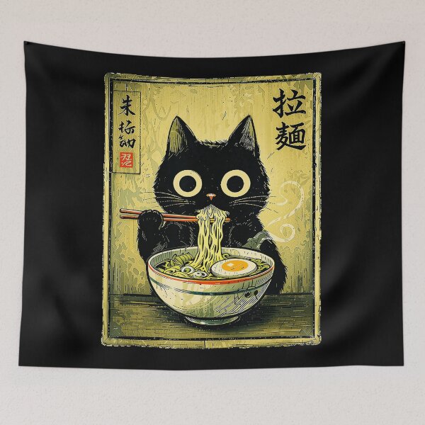 Item preview, Kawaii Ramen Cat Vintage Japanese Poster with Retro Noodle Charm designed and sold by titanlevi.