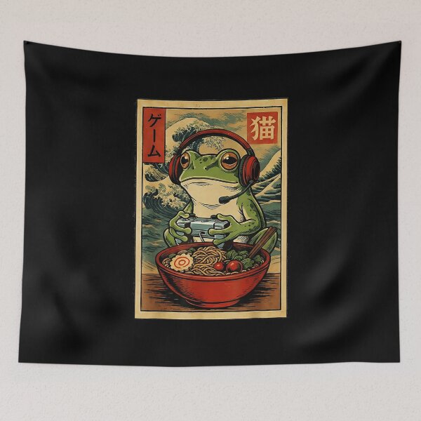 Item preview, Gaming Frog With Ramen Bowl Japanese Retro Style designed and sold by FGTV2021.