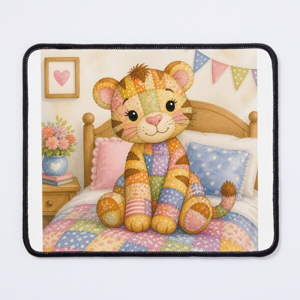 Item preview, Adorable Patchwork Tiger on Bed designed and sold by Shelley Loewnau-Jones Studio.