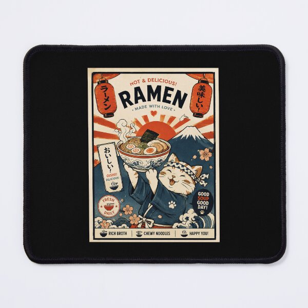 Item preview, Happy Ramen Day Kawaii Cat Vintage Japanese Food Poster designed and sold by eliramaison.