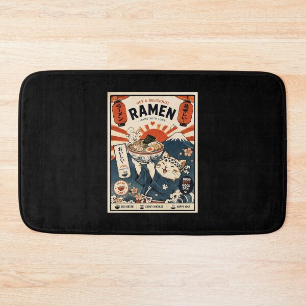 Item preview, Happy Ramen Day Kawaii Cat Vintage Japanese Food Poster designed and sold by eliramaison.