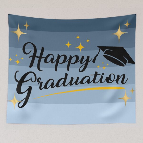 Item preview, Elegant Blue Gradient Happy Graduation Template with Gold Stars designed and sold by VibranPalette.