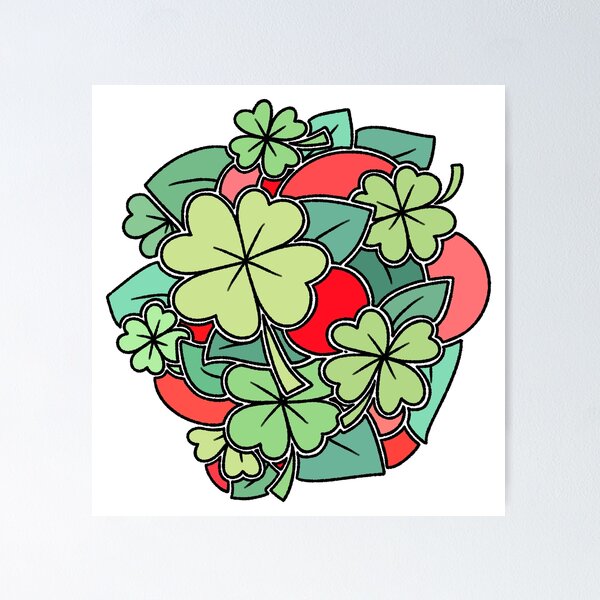 Item preview, Four Leaf Clover and Red Abstract Leaves Pattern designed and sold by ubborn.