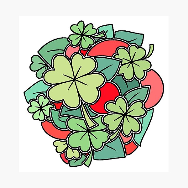 Item preview, Four Leaf Clover and Red Abstract Leaves Pattern designed and sold by ubborn.