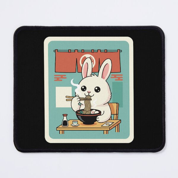 Item preview, Cute Bunny Eating Ramen Cozy Kawaii Food Illustration Scene designed and sold by JordynLadukeg65.