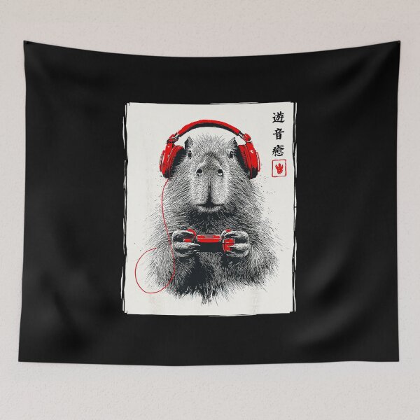 Item preview, Capybara Gamer Japanese Ink Style With Headset And Controller designed and sold by FGTV2021.