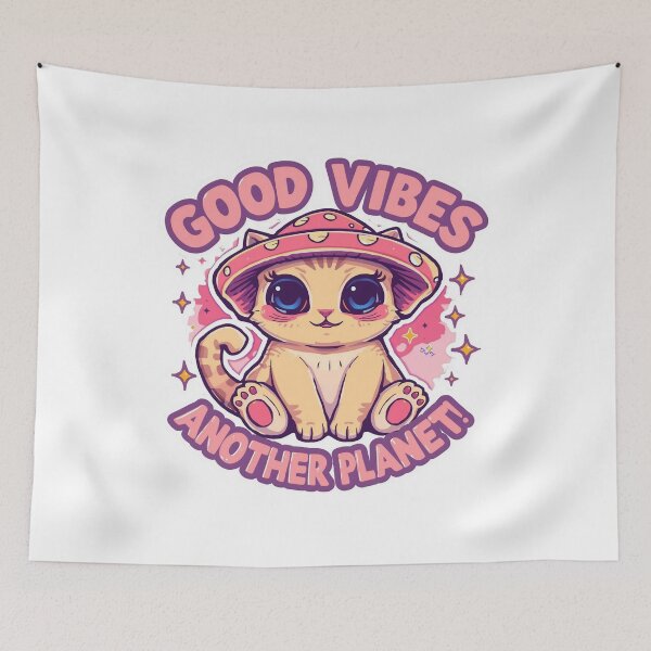 Item preview, Good Vibes From Another Planet Cat Shirt, Cute Alien Cat Tee, Kawaii Psychedelic Cat, Funny Pet Lover Gift designed and sold by JaiSoftStudio.