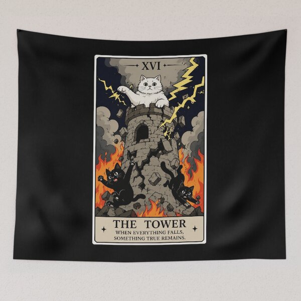 Item preview, Storm Cat Tarot Tower Card With Chaotic Black Cat Energy designed and sold by ferminhays.