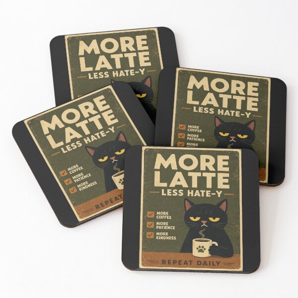 Item preview, Vintage Grumpy Black Cat Coffee Humor More Latte Less Hate designed and sold by eliramaison.